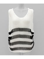 【Sandie anap】ボーダーニットノースリフーディートップス/ホワイト(001)