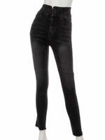 裾切替えデニムＰＴ/ブラック