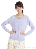 12G装飾ニットカーディガン/ムラサキ