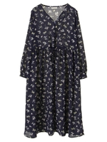 ・花柄ガウンワンピース/サックスブルー