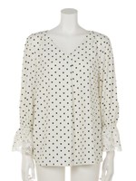 【ドラマ着用】袖口ボリュームブラウス(追加生産：ドット)/特殊ホワイト