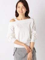 アシンメトリー肩リボンニット/紫系