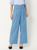 ウエストタックデニムワイドパンツ/ライトブルー