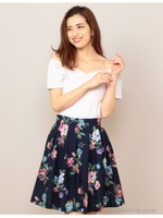 ウォーターフローラルフレアスカート/ネイビー(花柄)