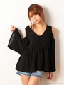 オープンショルダーフレアーブラウス/ブラック