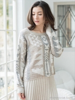 オルテガ柄ニットプルオーバー/アイボリー