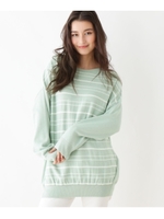 ケーブルボーダーゆるニット/ネイビー(393)