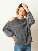 ケミカルショルダーオープンニット/ブラック