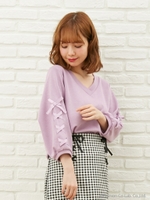 サカリバ袖 レース アップ トップス 8分袖/ラベンダー