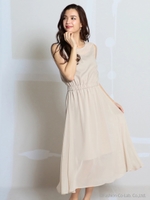 シフォン切替ワンピース/ベージュ