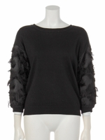 シャギーシフォンボリュームスリーブニットプルオーバー/ブラック
