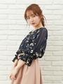 デザインスリーブ花柄7分袖TOPS/コン