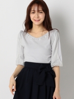 ドットチュールヴェールパフニット/ライトブルー