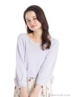 ネックレス付Ｃ／Ｒ畦ニットＰＯ/サックス