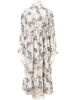 ハイネックレトロフラワーワンピース/ホワイト