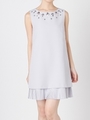 ビジュー付プリーツサックワンピース/L.GRY