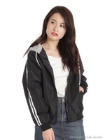 フード付ライン入りナイロンブルゾン/クロ