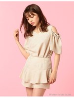 ラメ刺繍フリルショートパンツ/ベージュ