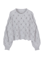 レース編みライトニットプルオーバー/杢グレー