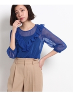 シアーフリルドットブラウス/ブルー(192)