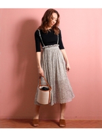 【CHILLE】ショルダーリボン付花柄スカート/ホワイト(001)