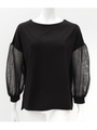 【Alluge】マイクロポンチボリュームチュール袖トップス/ブラック(027)