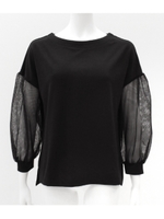 【Alluge】マイクロポンチボリュームチュール袖トップス/ブラック(027)