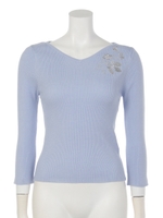 シルバー刺繍リブニット/ネイビー