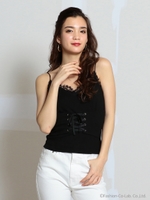 レースアップカットトップス/ブラック