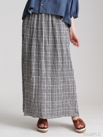 リネンレーヨンモノトーンチェックストレッチロングギャザースカート/格子