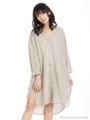 リネン混シャツワンピース/グレージュ