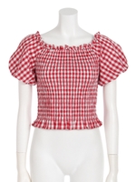 ギンガムチェックオフショルTOP/RED