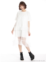 切替シアーワンピ/ホワイト