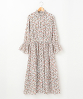 小花柄シャーロング七分袖ロングワンピース