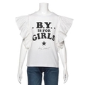 袖フリルロゴ入りTシャツ