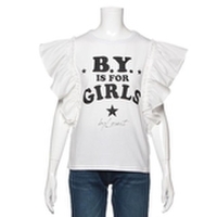 袖フリルロゴ入りTシャツ