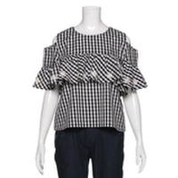 刺しゅう入りラッフルつき肩開きブラウス