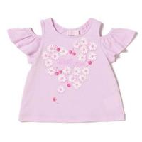 【50%OFF】肩開きフリル花柄Tシャツ