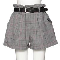 フェイクレザーベルトつきグレンチェック柄ショートパンツ