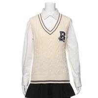 【50%OFF】ロゴワッペンつき配色ライン入りケーブル編みニットベスト