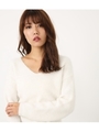 Angora nylon ルーズVニットTOP/WHT