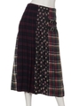 CHECK SWITCHED PLEATS SKIRT/BLACK FLOWER×GREEN