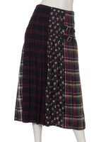 CHECK SWITCHED PLEATS SKIRT/BLACK FLOWER×GREEN