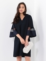 CSP 袖ドットフリル ワンピース / 二次会 ワンピース / 結婚式 ワンピース / /NAVY