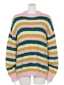 FLUFFY BORDER HIGHNECK KNIT/PINK MIX