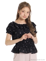 HeartCherryシャーリングブラウス/ブラック