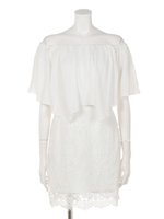 Laceコンビ楊柳オフショルOP/WHT