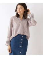 Vネックストライプシャツ/キャメル(341)