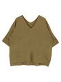 Vネックボックスニットプルオーバー/カーキ