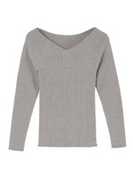 Vネックリブニット/ベージュ